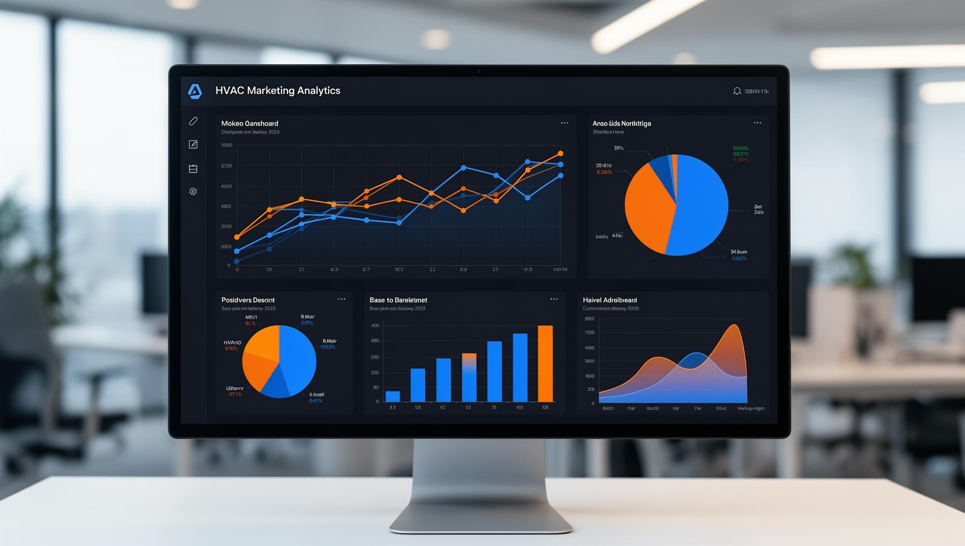 Example marketing analytics dashboard showing lead sources, service performance, and conversion metrics