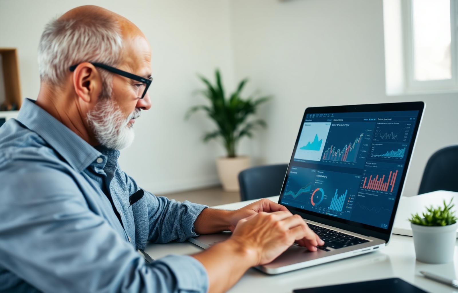 HVAC business owner reviewing marketing performance dashboards on a laptop